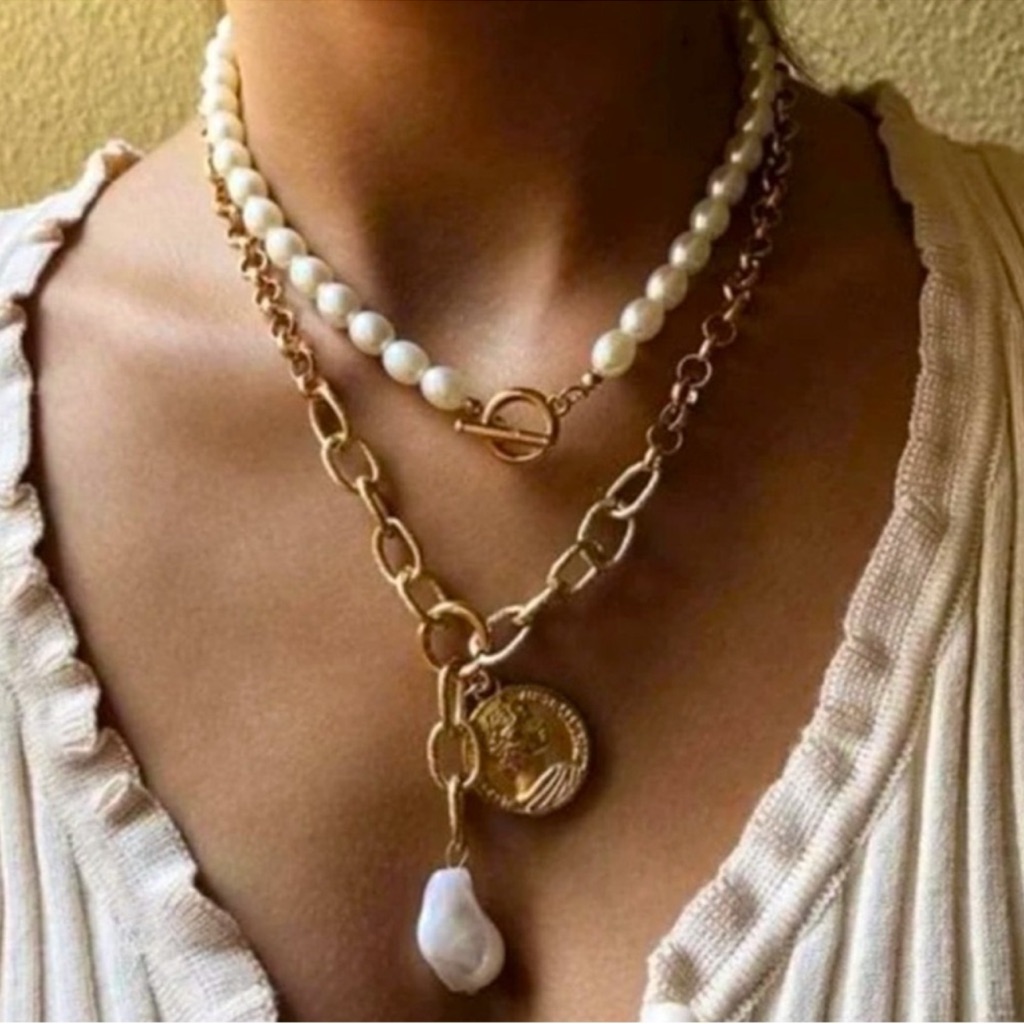 - Layered Gold Pearl Necklace 35$